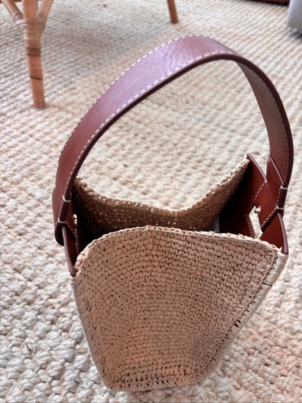 NWT J CREW  Raffia & Leather Bucket | Coastal Quiet Luxury Woven Top-handle bag - Picture 10 of 10